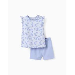 Pyjama En Coton À Volants Bleu Clair
