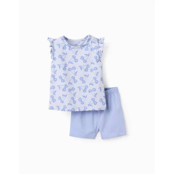 Pyjama En Coton À Volants Bleu Clair