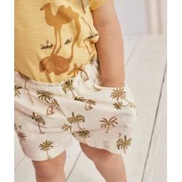 Short bébé fille écru en coton gaufré imprimé palmiers –  – Soldes