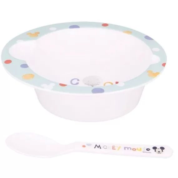 Bol et cuillère mickey micro ondes +10mois blanc