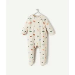 Dors-bien bébé en coton bio écru avec imprimé animaux