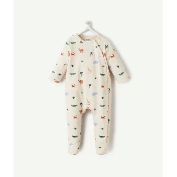Dors-bien bébé en coton bio écru avec imprimé animaux