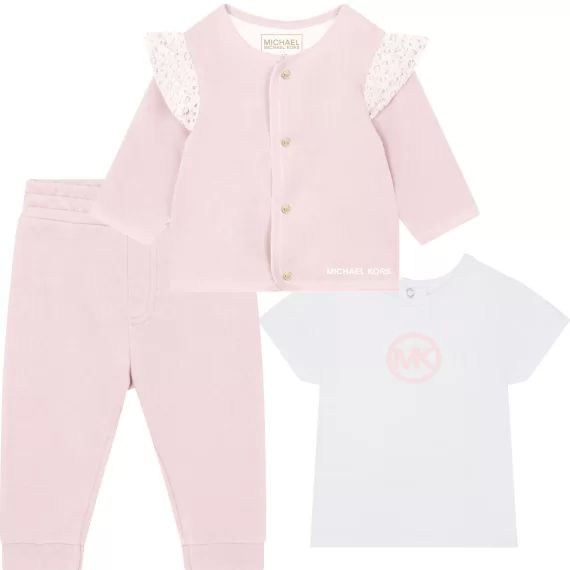 Cardigan, T-shirt et pantalon Fille Rose