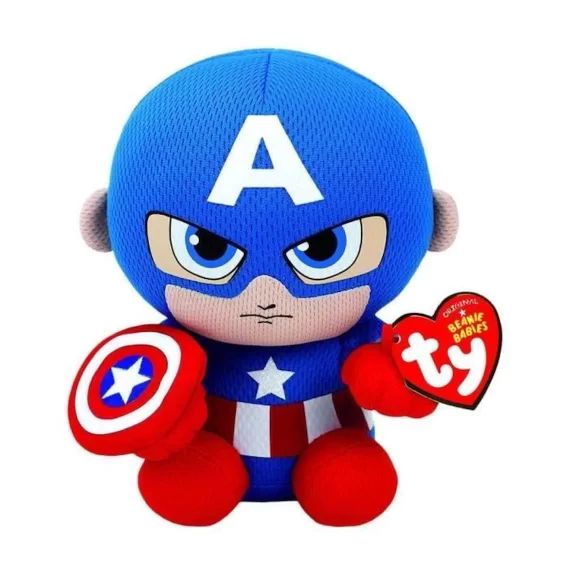 Ty – Marvel Beanie Babies – Peluche Captain America 15 cm – Bleu, Rouge – Dès 3 Ans bleu
