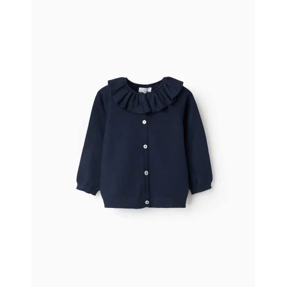 Gilet En Maille Avec Col Volant Bleu Foncé