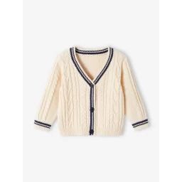 Gilet torsadé bébé encolure V écru