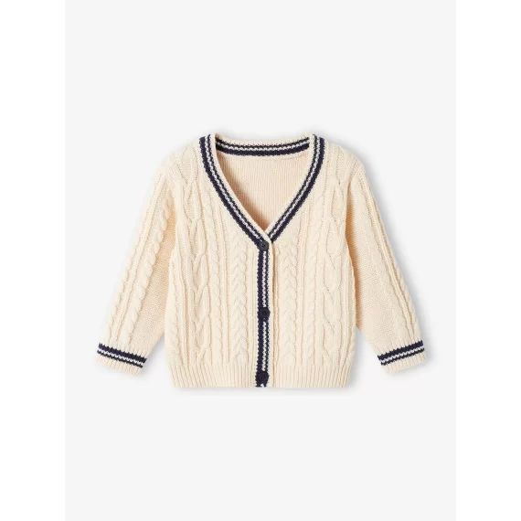 Gilet torsadé bébé encolure V écru