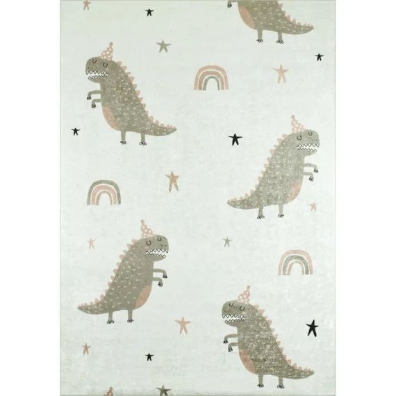 Tapis Enfant Dinosaures Happy En Polyester Vert