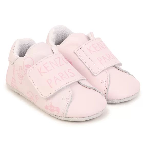 Chaussons en cuir à scratch UNISEXE Rose