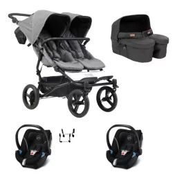 Poussette Double Mountain Buggy Duet V3.2 Luxury Edition – Herringbone + Nacelle Jumeaux + 2 Coques Auto Cybex Aton 5 – Deep Black