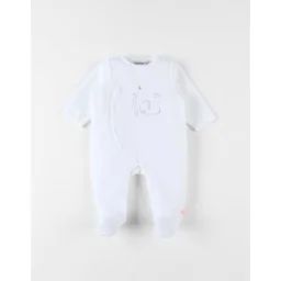 Pyjama 1 pièce broderie girafe/éléphant en velours blanc