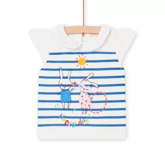 T-shirt Marinière À Motifs Lapins Fantaisie Bébé Fille – Ecru