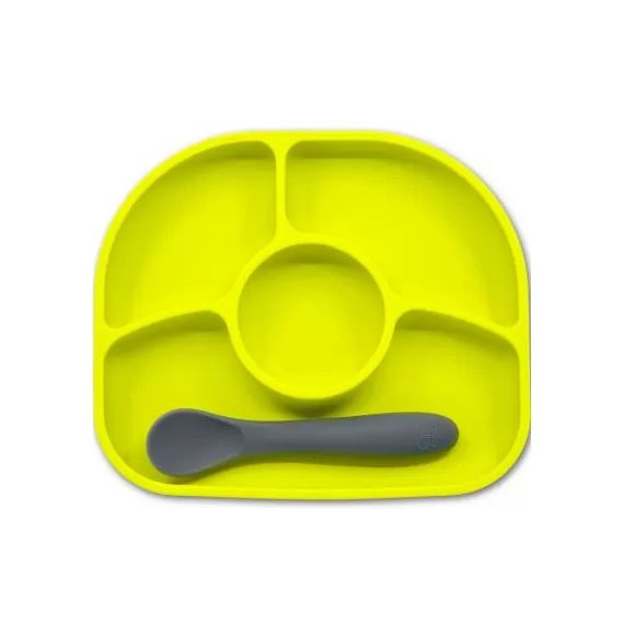 Assiette à compartiments avec ventouse et cuillère Yümi lime