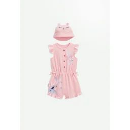 Combishort Bébé + Chapeau En Gaze De Coton Corail Bella Chica Corail
