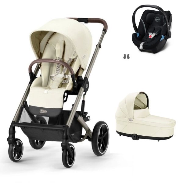 Poussette Cybex Balios S Lux – Châssis Taupe + Nacelle – Seashell Beige + Coque Auto Aton 5 – Deep Black (2023)