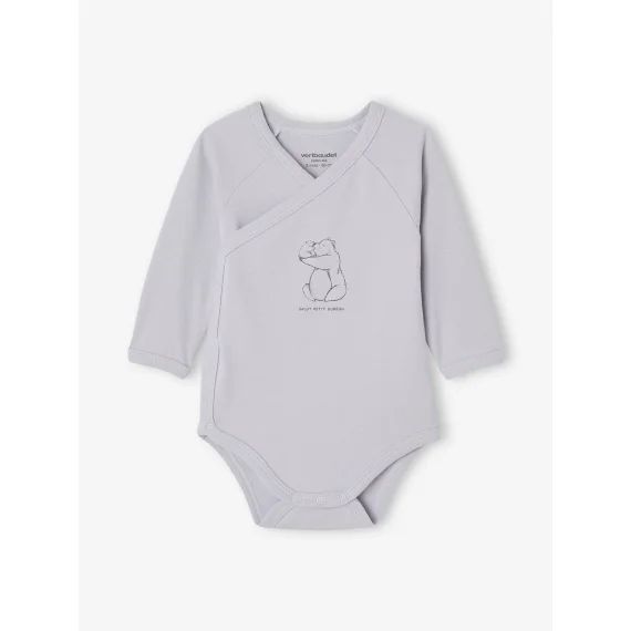 Lot 2 bodies manches longues bébé ouverture naissance en coton bio bleu pâle