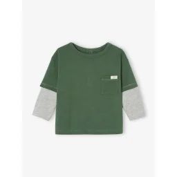 T-shirt manches longues effet superposition bébé vert sapin