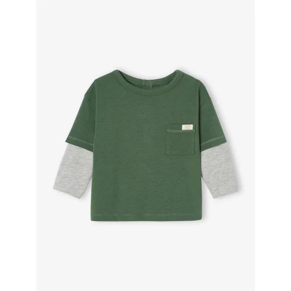 T-shirt manches longues effet superposition bébé vert sapin