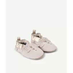 Chaussons bébé en cuir rose avec coeurs et oreilles –  – Soldes