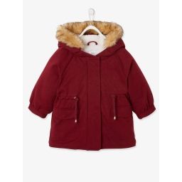 Parka à capuche bordée de fausse fourrure bébé bordeaux