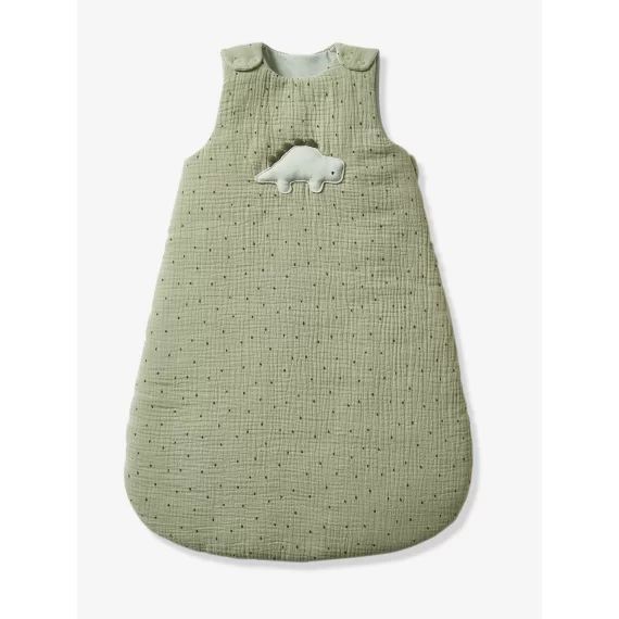 Gigoteuse sans manches en gaze de coton PETIT DINO kaki