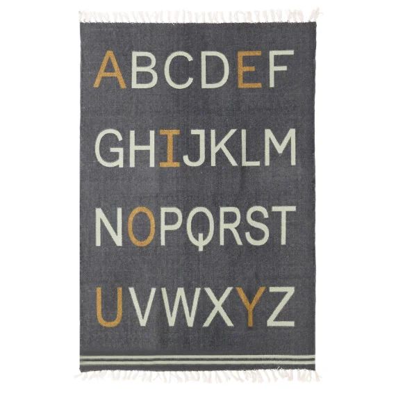 Tapis Enfant En Coton Alphabet Gris