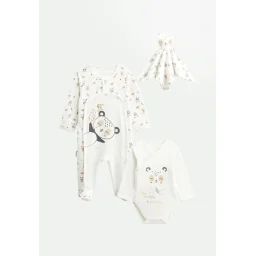 Kit Naissance 3 Pièces Pyjama, Body Et Doudou Bébé Baby Panda Ecru