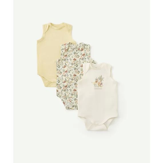 Lot de 3 bodies en coton bio sans manches thème savane –  – Soldes