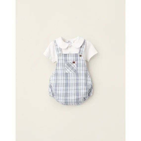 Body + Combi-short Avec Carreaux Blanc