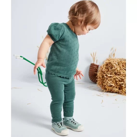 Legging bébé fille en coton vert –  – Soldes