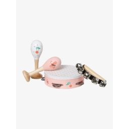 Set 3 instruments : maracas, tambourin, grelots en bois FSC® rose