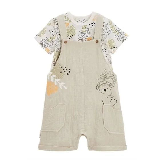 Ensemble Salopette Bébé En Gaze De Coton Et T-shirt Brisbane Beige