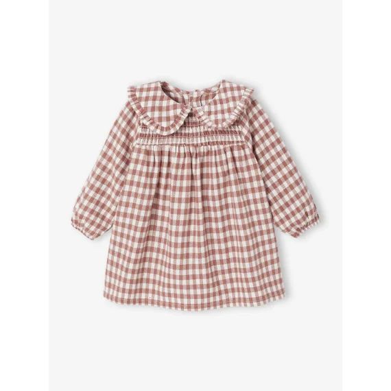 Robe bébé en flanelle vichy terracotta