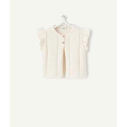 Gilet rose en tricot bébé fille avec manches volantées –  – Soldes