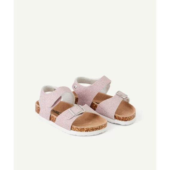 Sandales roses paillettées avec scratch et boucle –  – Soldes