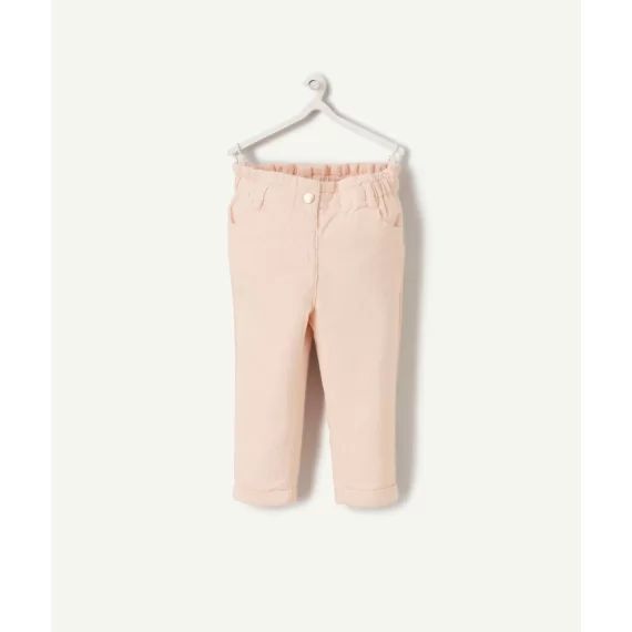 Pantalon relax bébé fille en velours rose poudré