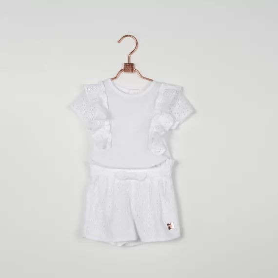 T-shirt volanté en coton Fille Blanc
