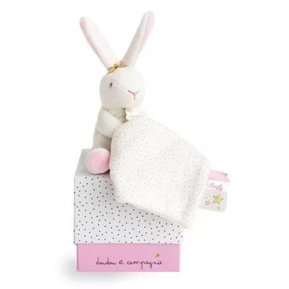 Doudou – Doudou et Compagnie – Doudou Doudou et compagnie Lapin Rose Fleurs – 10 cm pantin – Poudre de Perlidoudou rose