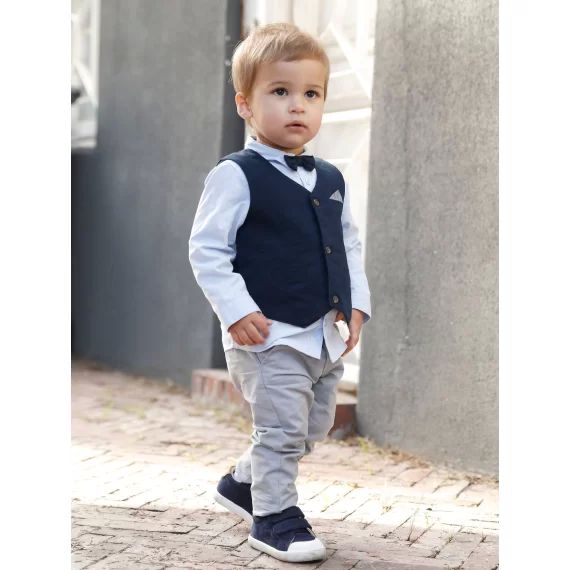 Ensemble 4 pièces bébé garçon cérémonie gilet + chemise + noeud papillon + pantalon encre