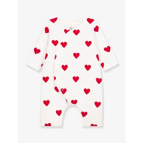 Combinaison longue cœurs rouges bébé en côte PETIT BATEAU blanc imprimé