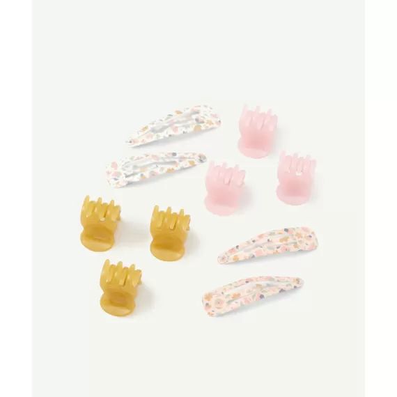 Lot de 4 barrettes fleuries et 6 pinces colorées bébé fille –  – Soldes