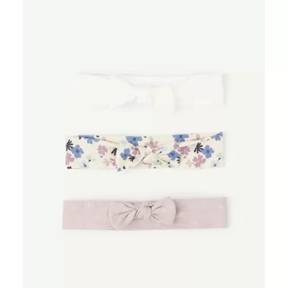 Lot de 3 bandeaux bébé fille en coton avec noeuds imprimés et unis –  – Soldes
