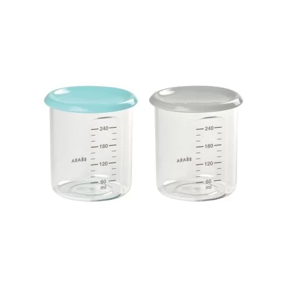 Lot de 2 pots de conservation en tritan Maxi portion bleu et gris (240 ml)