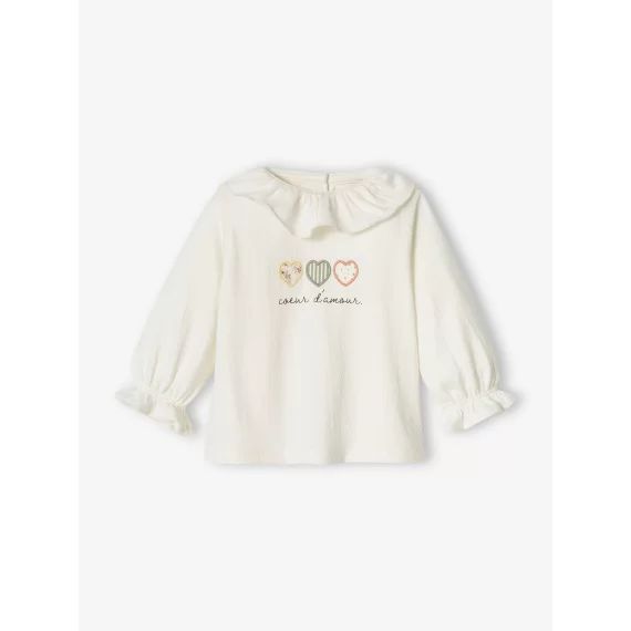 T-shirt coeurs bébé manches longues écru