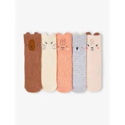 Lot de 5 paires de chaussettes animaux bébé rose