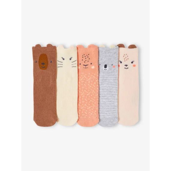 Lot de 5 paires de chaussettes animaux bébé rose