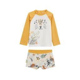 Maillot De Bain Bébé 2 Pièces T-shirt De Protection Uv & Boxer Wakae Orange