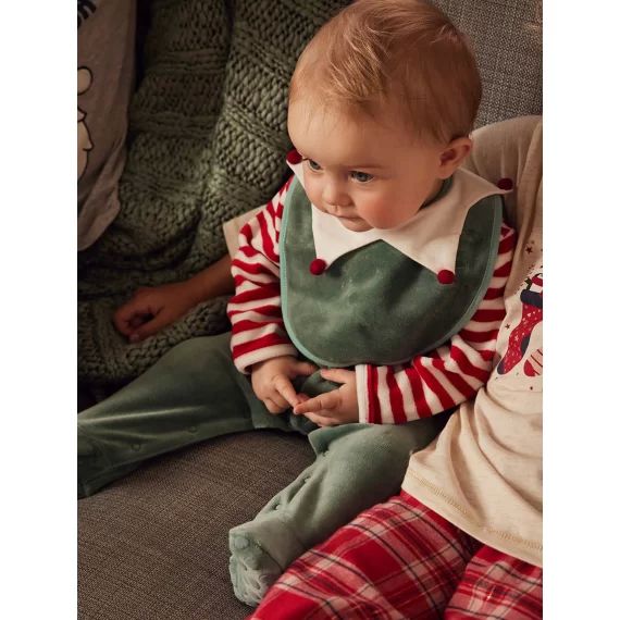 Coffret cadeau de Noël bébé dors-bien en velours + bavoir vert sapin