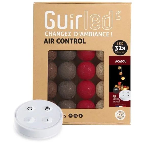 Guirlande lumineuse boules coton LED USB – Télécommandée -Veilleuse bébé 2h –  4 intensités – 32 boules 3,2m – Acajou marron