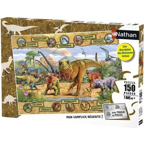 Puzzle 150 p – Les espèces de dinosaures – NATHAN – Mixte – Animaux – A partir de 6 ans beige